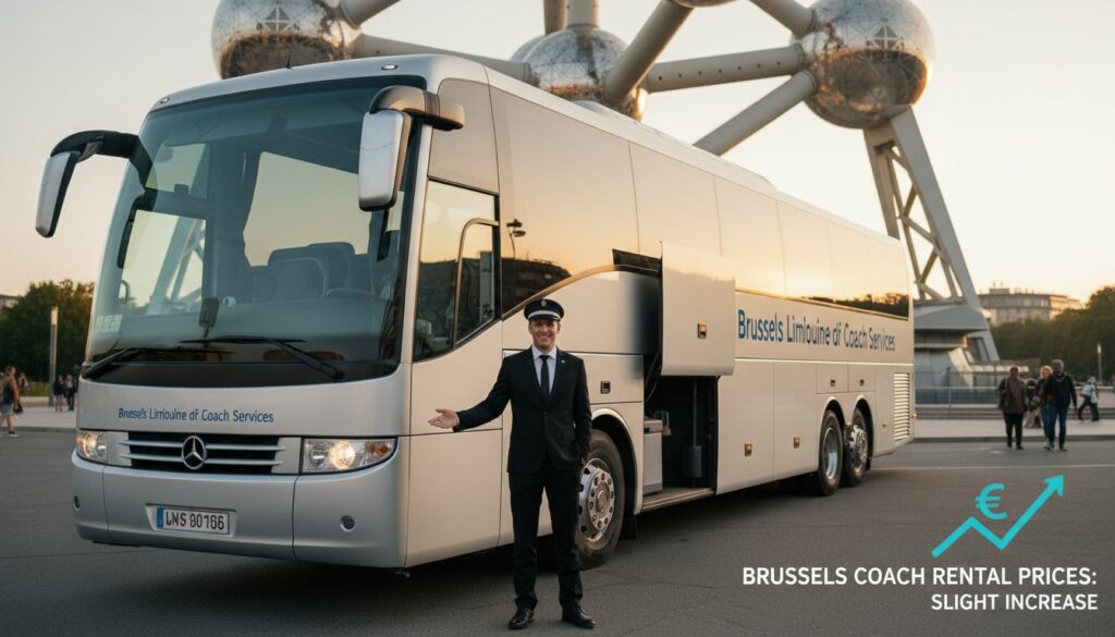 une bus blanche devant automium a bruxelles